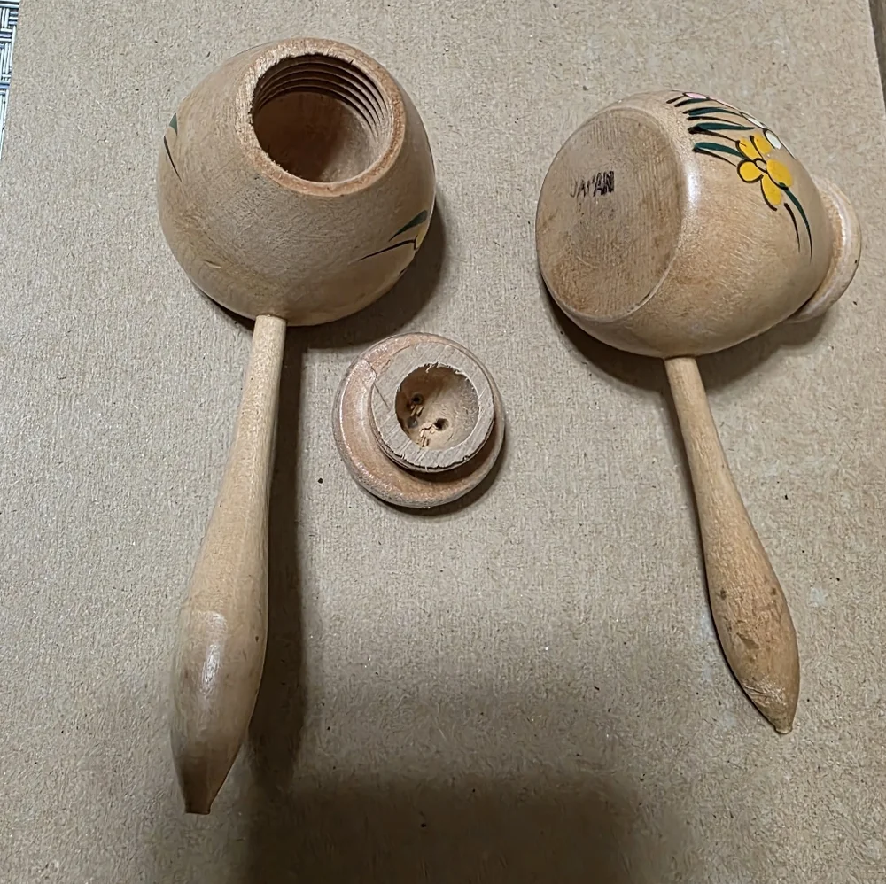 Wooden Handled Salt Pepper Shaker Set Hand Painted Floral #161